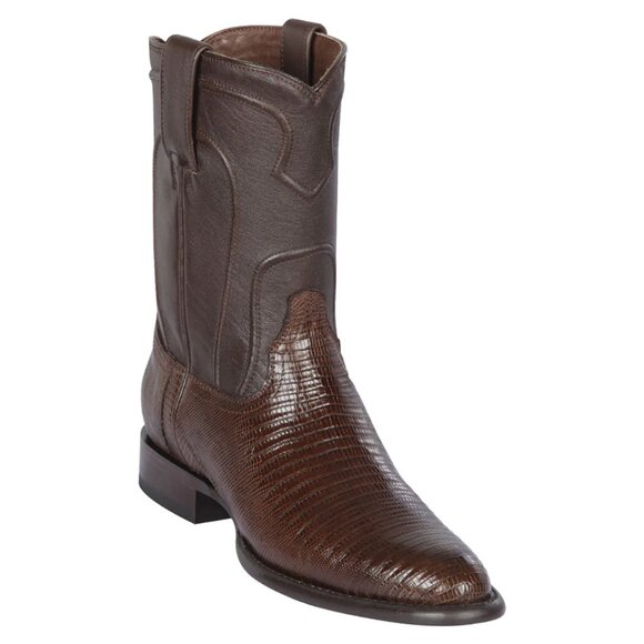 Los Altos Men's Genuine Lizard Teju Skin Brown Roper Round Toe Boot - Picture 1 of 1
